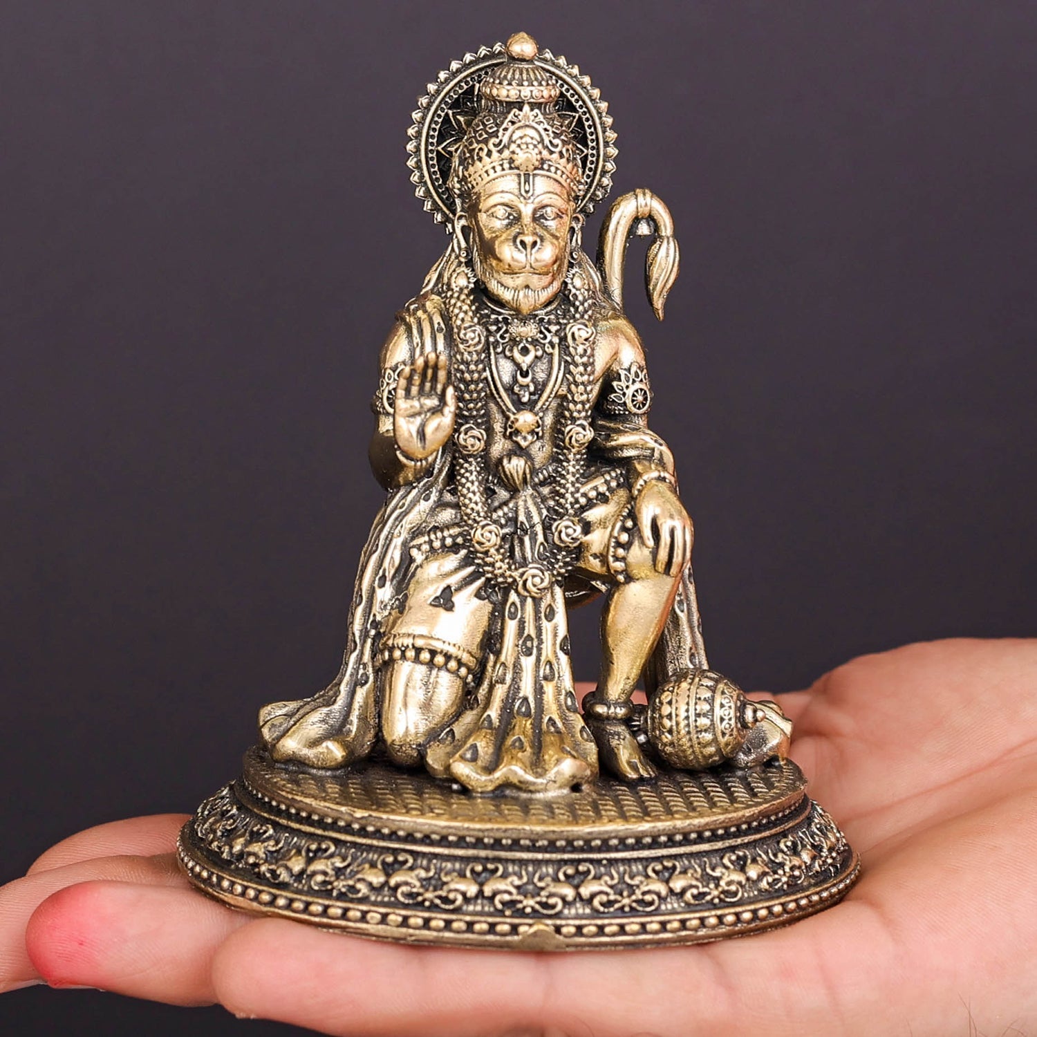 Brass Superfine Lord Hanuman Idol Blessing Mudra 4 Inch - Image 3