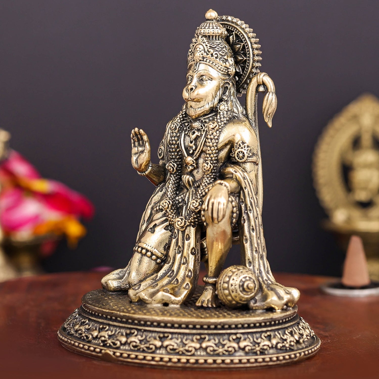 Brass Superfine Lord Hanuman Idol Blessing Mudra 4 Inch - Image 5