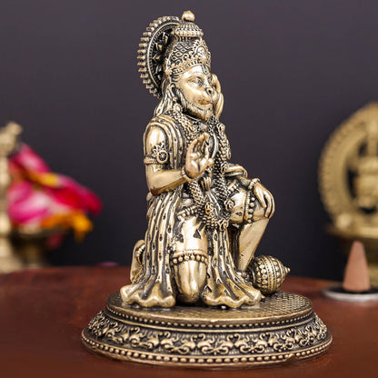 Brass Superfine Lord Hanuman Idol Blessing Mudra 4 Inch by vendor-unknown - Hindu Gods (View 4)