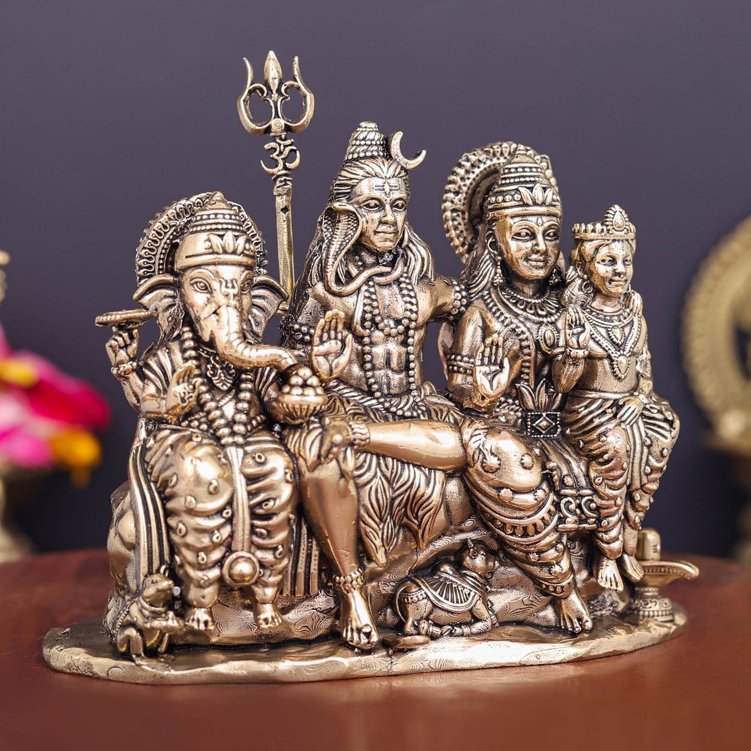 Brass Superfine Shiv Parivar Idol For Home Temple Decor 5 Inch - Image 4