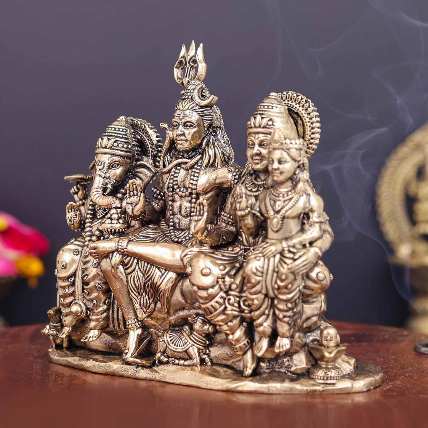 Brass Superfine Shiv Parivar Idol For Home Temple Decor 5 Inch