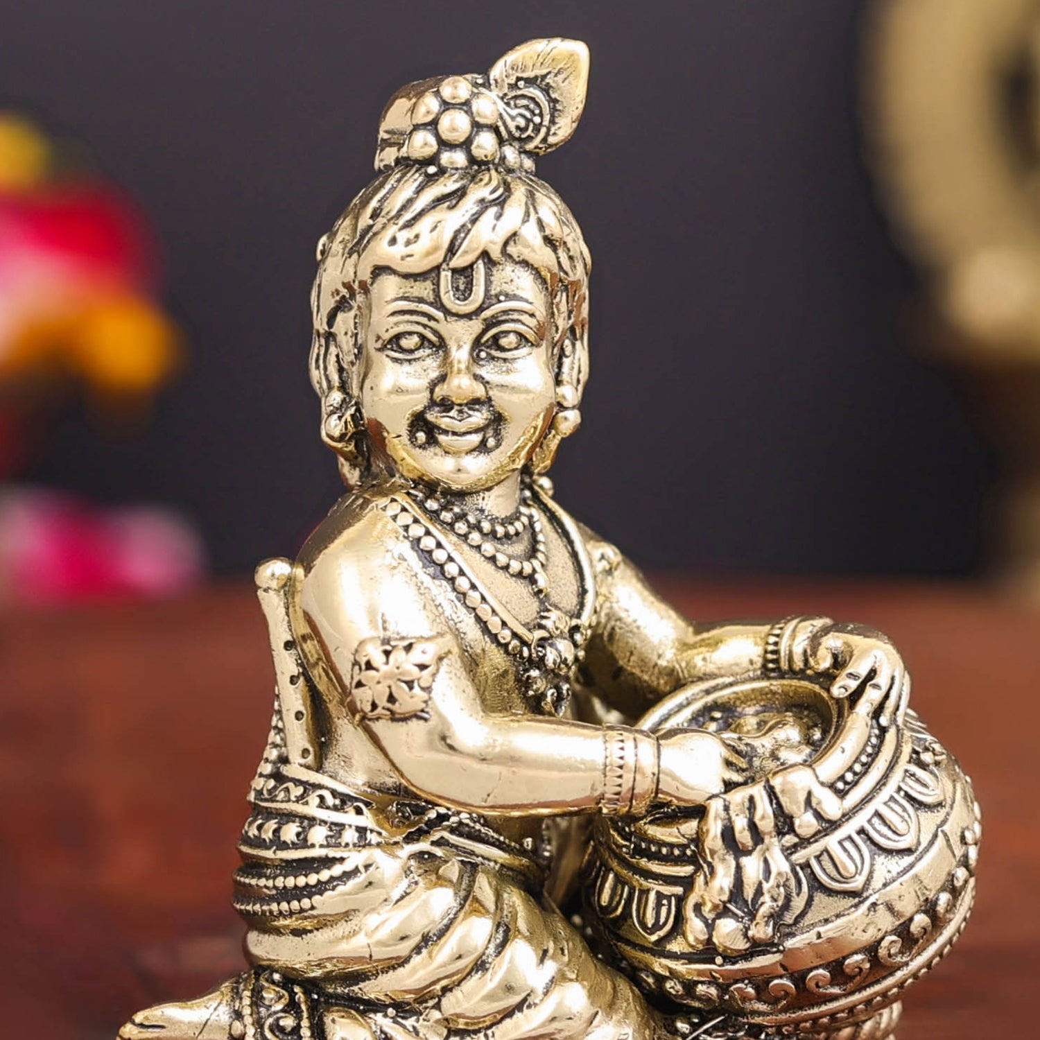 Brass Superfine Makhan Chor Bal Gopal Krishna Idol 2.5 Inch - Image 2
