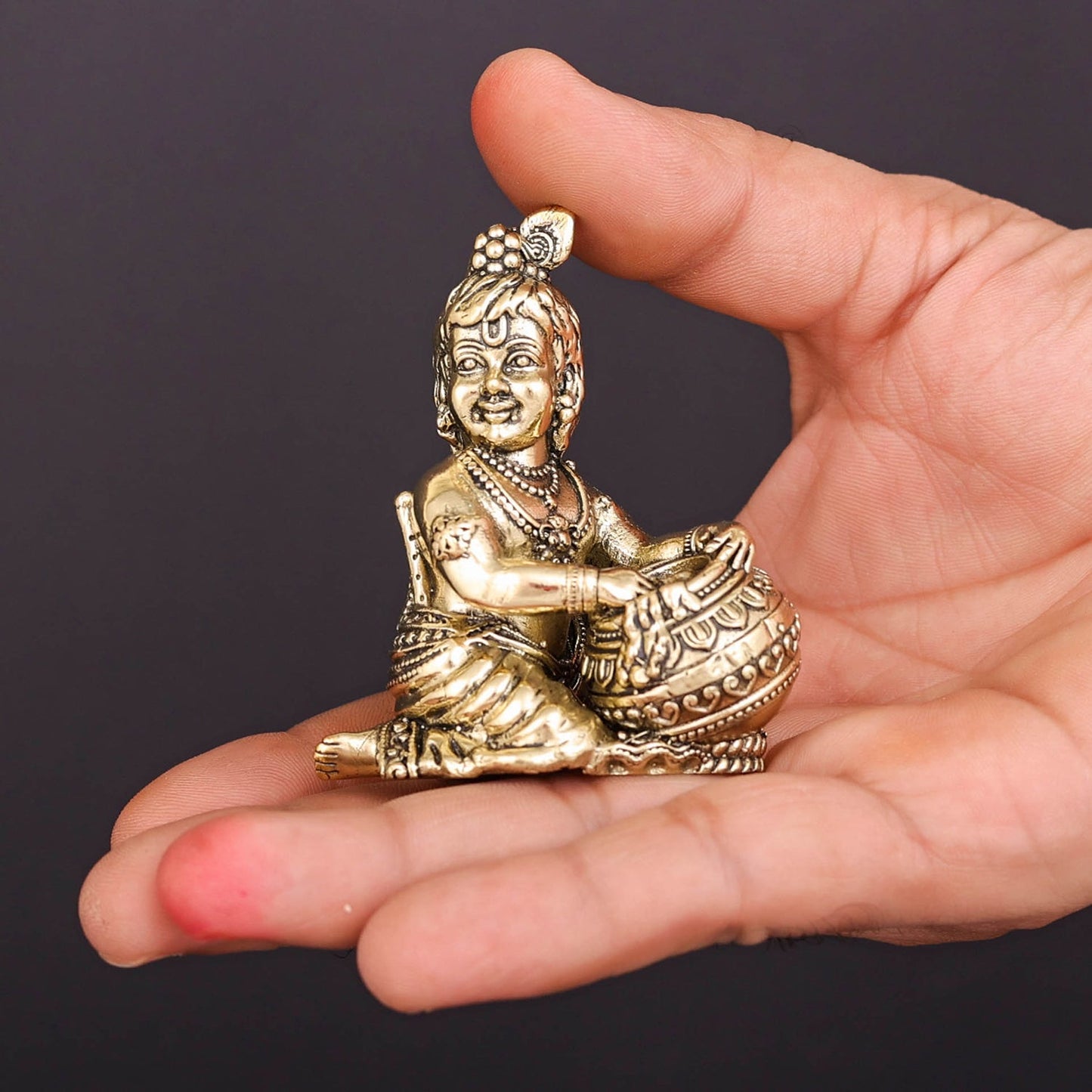 Brass Superfine Makhan Chor Bal Gopal Krishna Idol 2.5 Inch