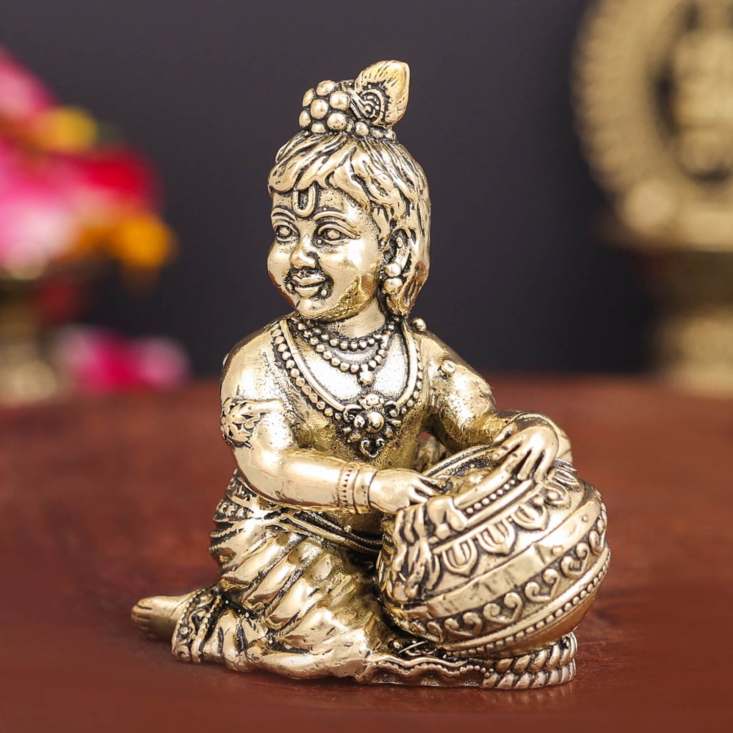 Brass Superfine Makhan Chor Bal Gopal Krishna Idol 2.5 Inch - Image 4