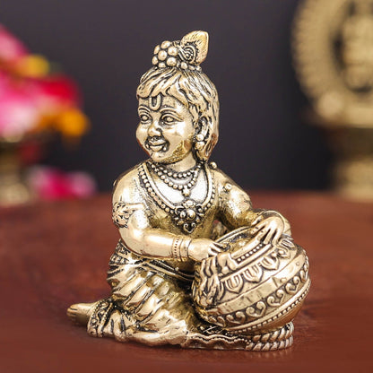 Brass Superfine Makhan Chor Bal Gopal Krishna Idol 2.5 Inch by vendor-unknown - Hindu Gods (View 4)