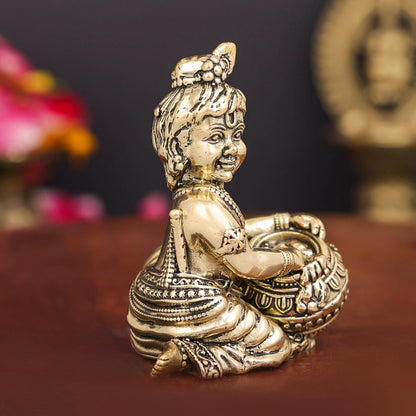 Brass Superfine Makhan Chor Bal Gopal Krishna Idol 2.5 Inch by vendor-unknown - Hindu Gods (View 5)