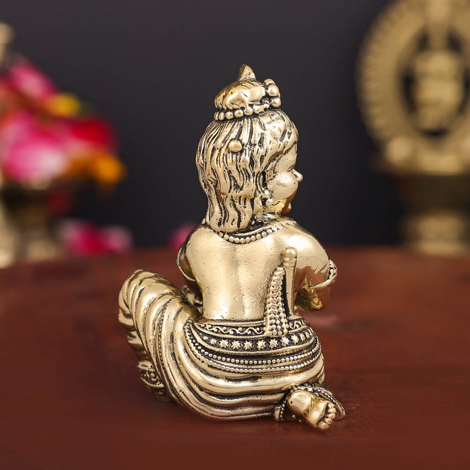 Brass Superfine Makhan Chor Bal Gopal Krishna Idol 2.5 Inch - Image 6