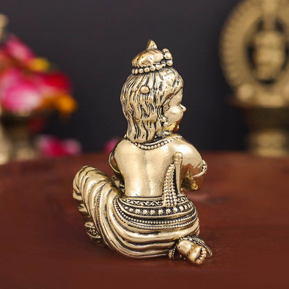 Brass Superfine Makhan Chor Bal Gopal Krishna Idol 2.5 Inch by vendor-unknown - Hindu Gods (View 6)