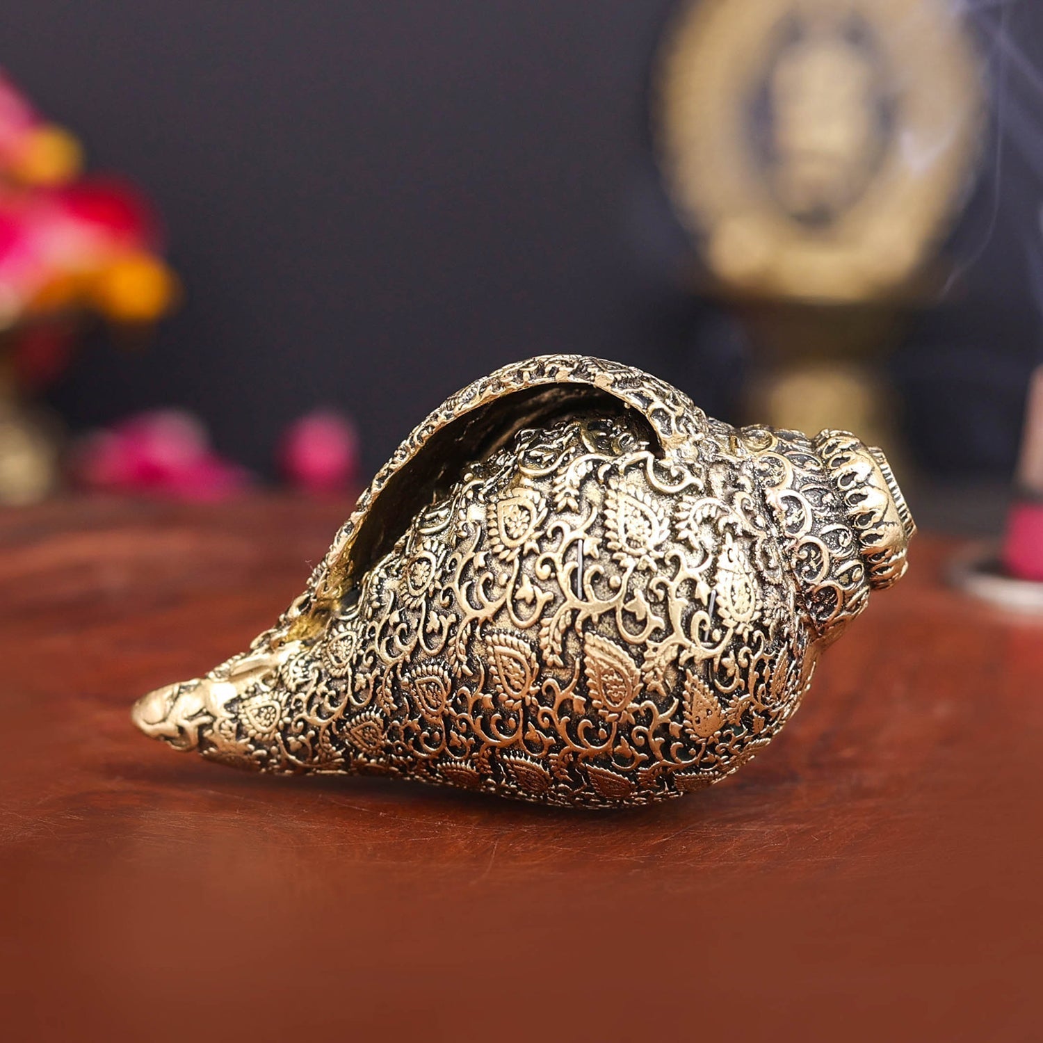 Brass Superfine Sculpture Shankh Cooch Vishnu Lakshmi Engraved Showpiece 3 Inch - Image 6