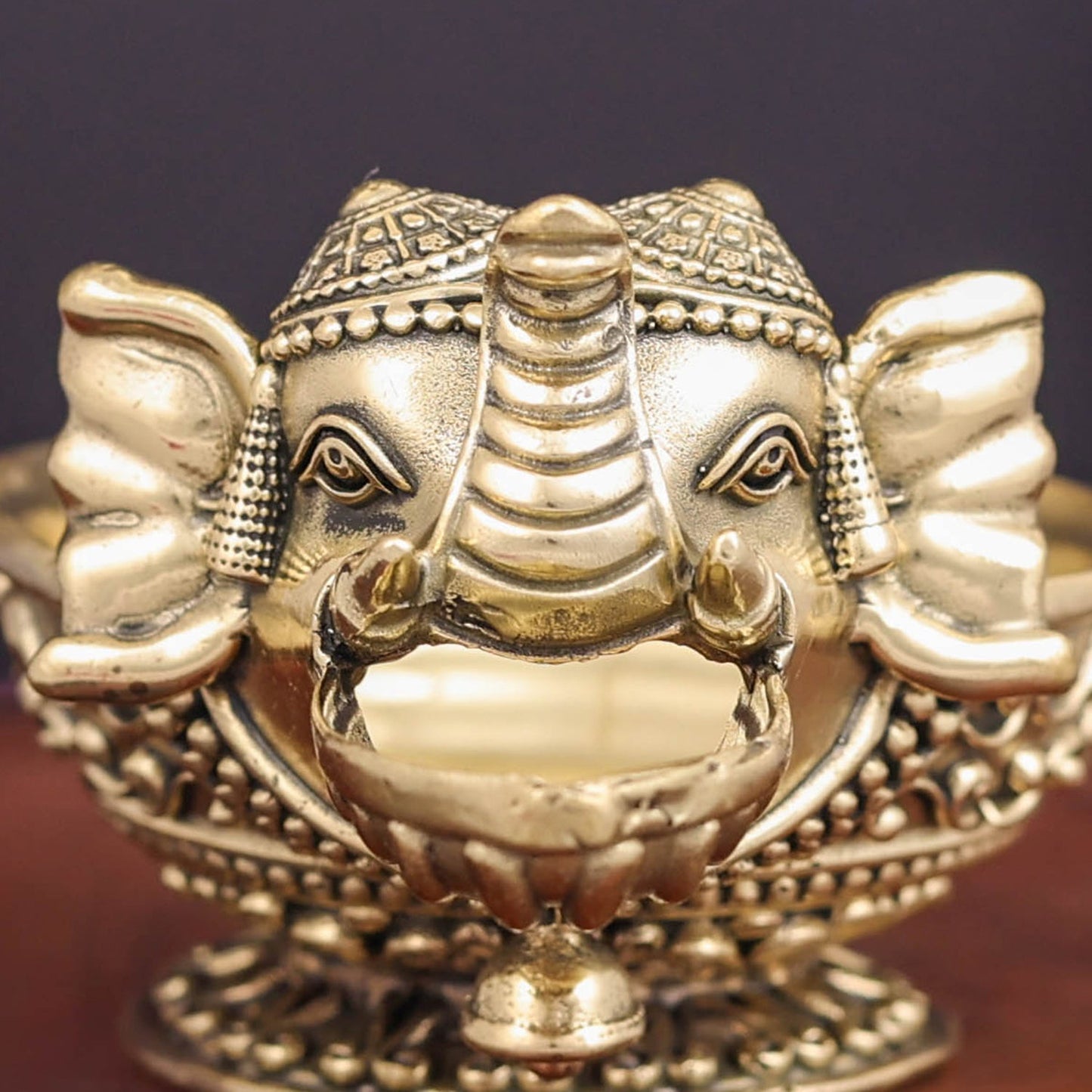 Brass Superfine Elephant Face Design Diya Oil Lamp 4 Inch