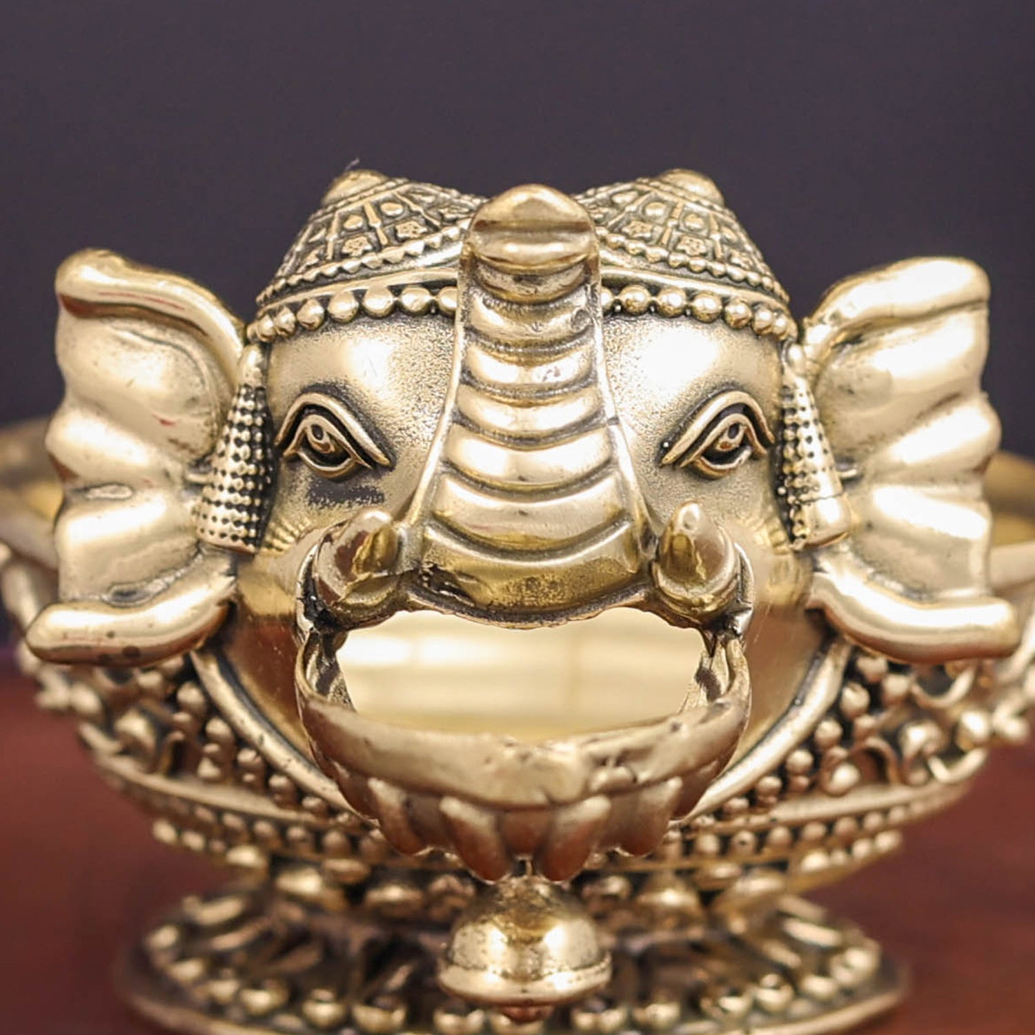 Brass Superfine Elephant Face Design Diya Oil Lamp 4 Inch - Image 2