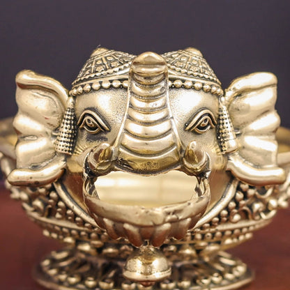 Brass Superfine Elephant Face Design Diya Oil Lamp 4 Inch by vendor-unknown - Spiritual (View 2)
