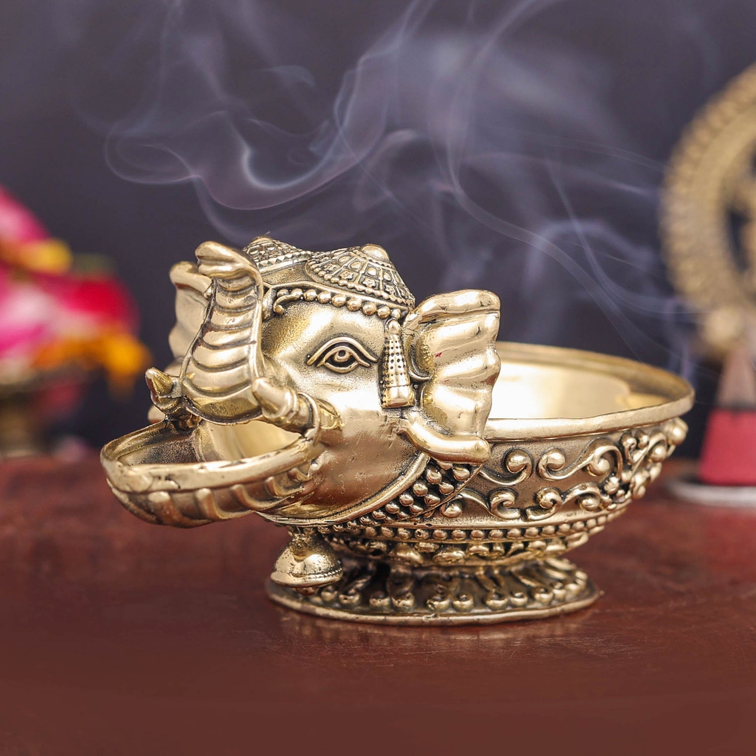 Brass Superfine Elephant Face Design Diya Oil Lamp 4 Inch - Image 6
