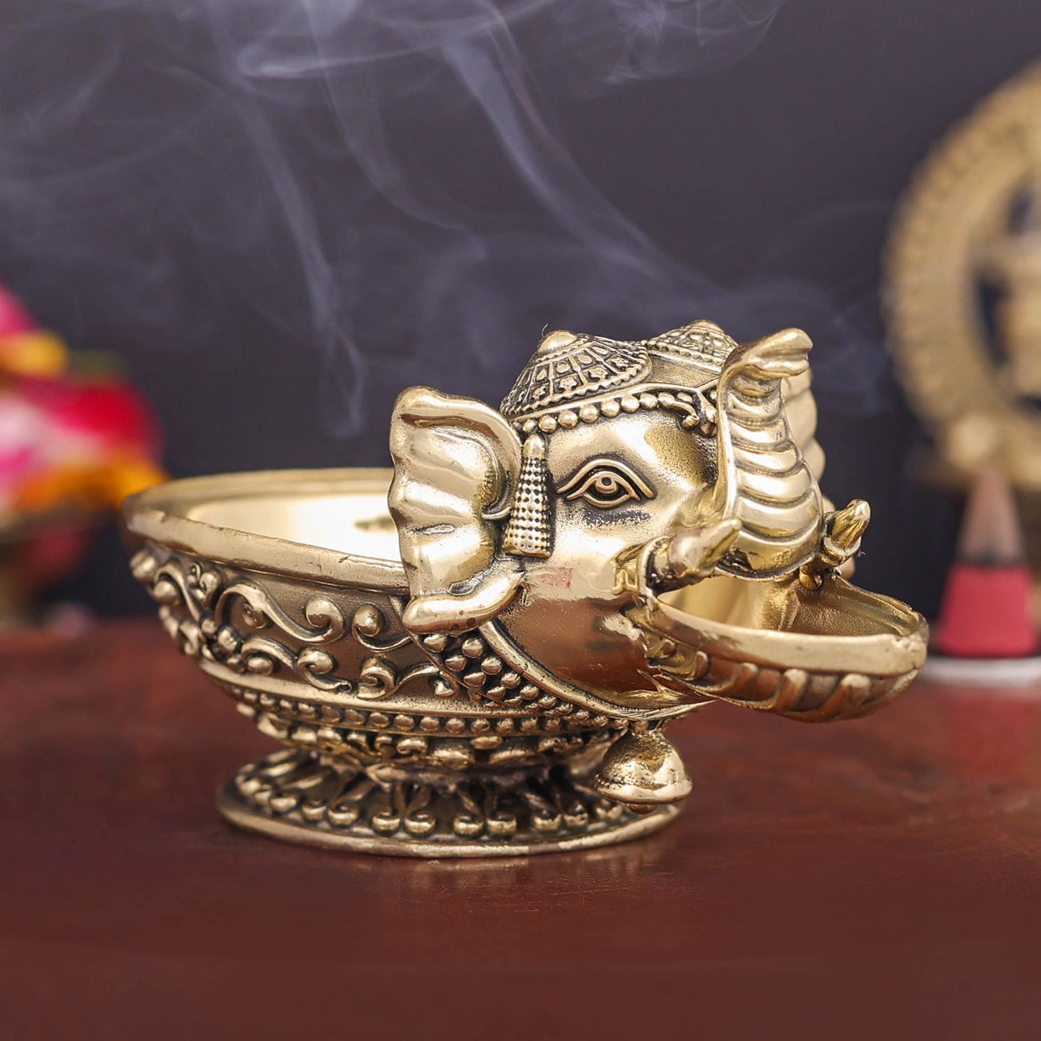 Brass Superfine Elephant Face Design Diya Oil Lamp 4 Inch - Image 5
