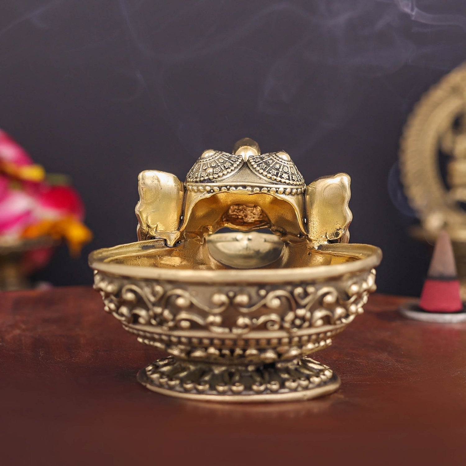 Brass Superfine Elephant Face Design Diya Oil Lamp 4 Inch - Image 8