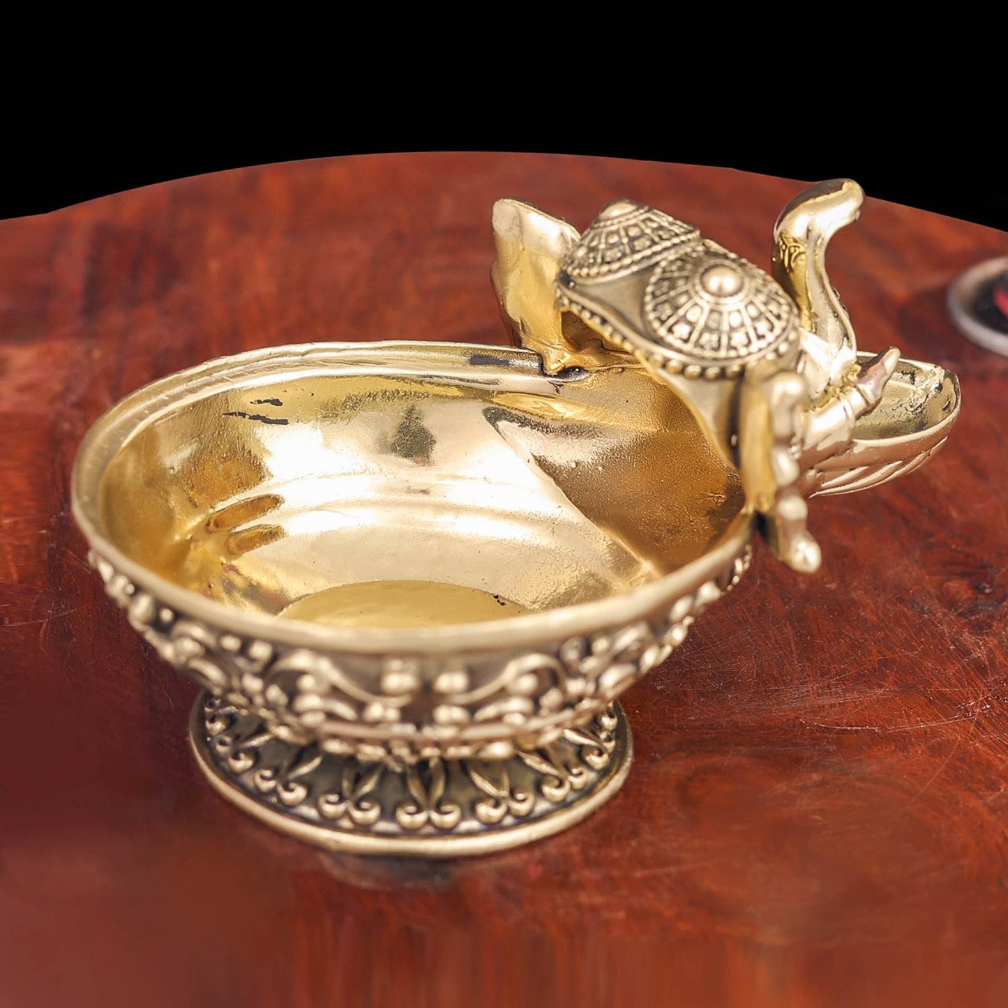 Brass Superfine Elephant Face Design Diya Oil Lamp 4 Inch