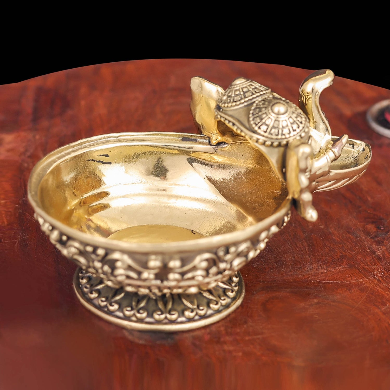 Brass Superfine Elephant Face Design Diya Oil Lamp 4 Inch - Image 7
