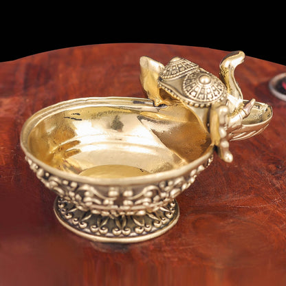 Brass Superfine Elephant Face Design Diya Oil Lamp 4 Inch by vendor-unknown - Spiritual (View 7)