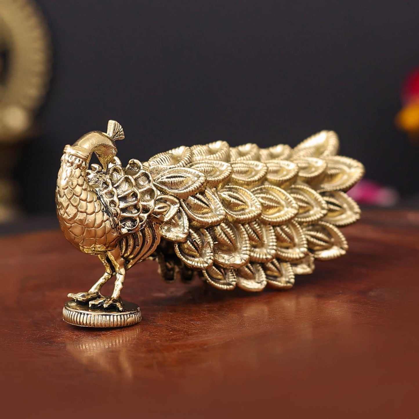 Brass Superfine Peacock Miniature Showpiece For Home Decor 3.5 Inch