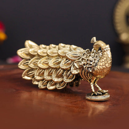 Brass Superfine Peacock Miniature Showpiece For Home Decor 3.5 Inch by vendor-unknown - Decor (View 5)