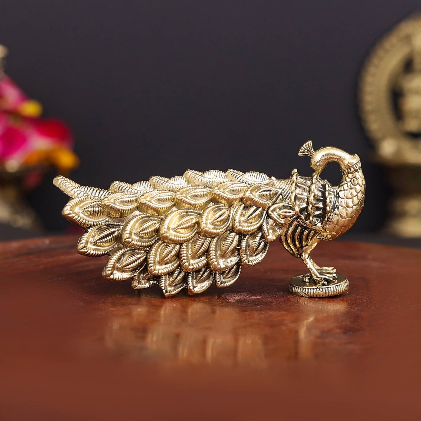 Brass Superfine Peacock Miniature Showpiece For Home Decor 3.5 Inch