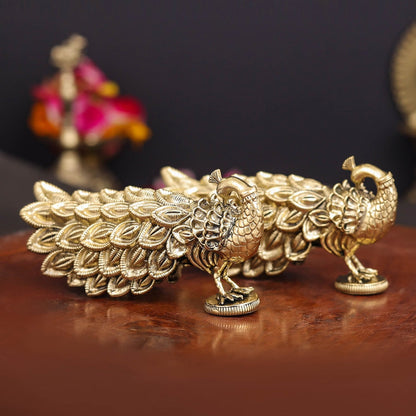 Brass Superfine Peacock Pair Miniature Showpiece 3.5 Inch by vendor-unknown - Decor (View 4)