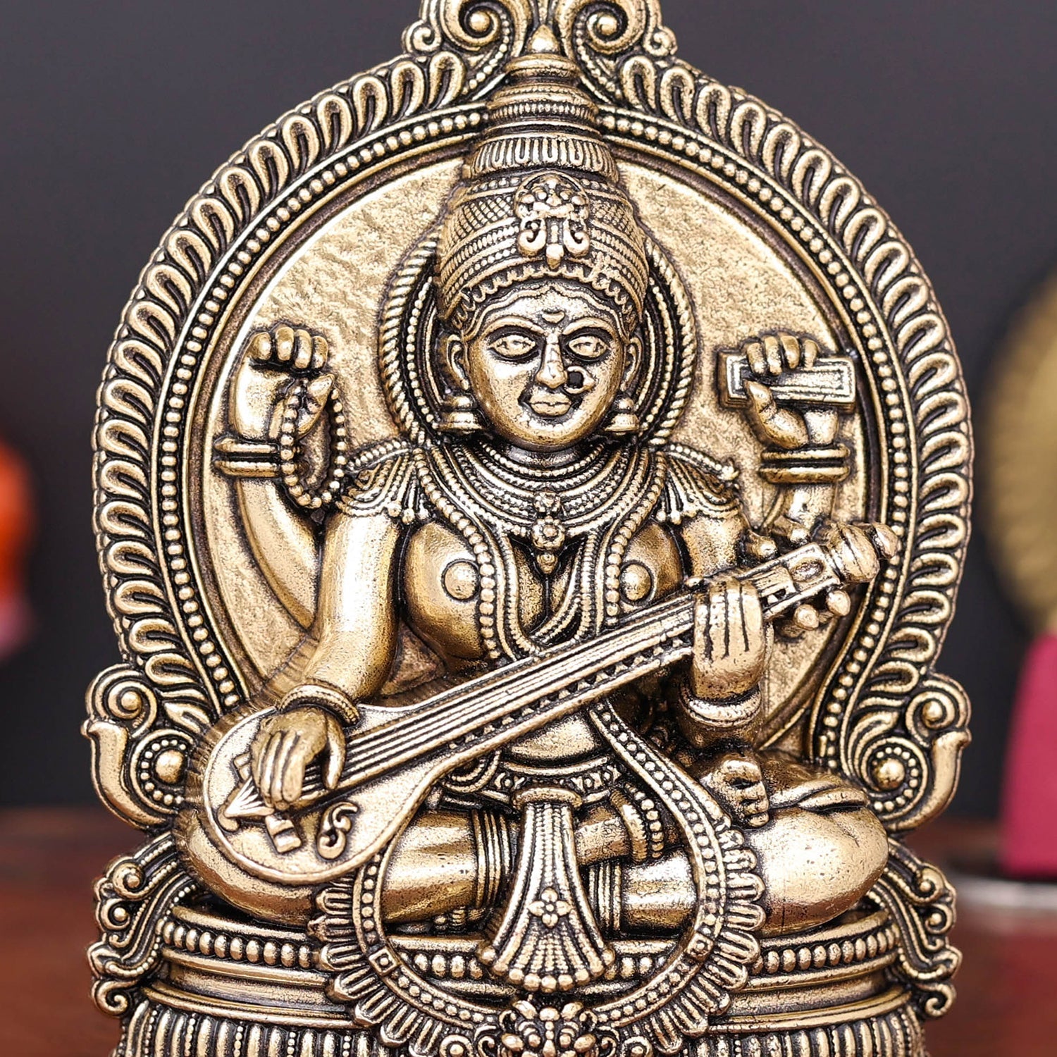 Brass Superfine Goddess Saraswati Idol 4 Inch - Image 2