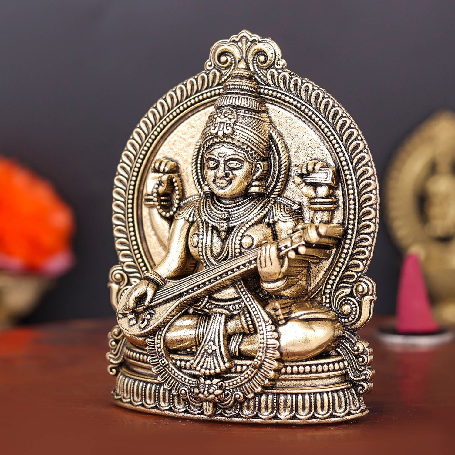 Brass Superfine Goddess Saraswati Idol 4 Inch - Image 5
