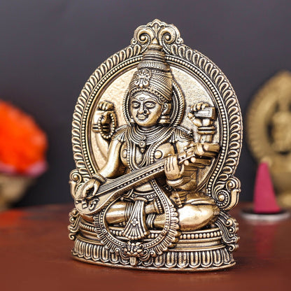 Brass Superfine Goddess Saraswati Idol 4 Inch by vendor-unknown - Hindu Gods (View 5)