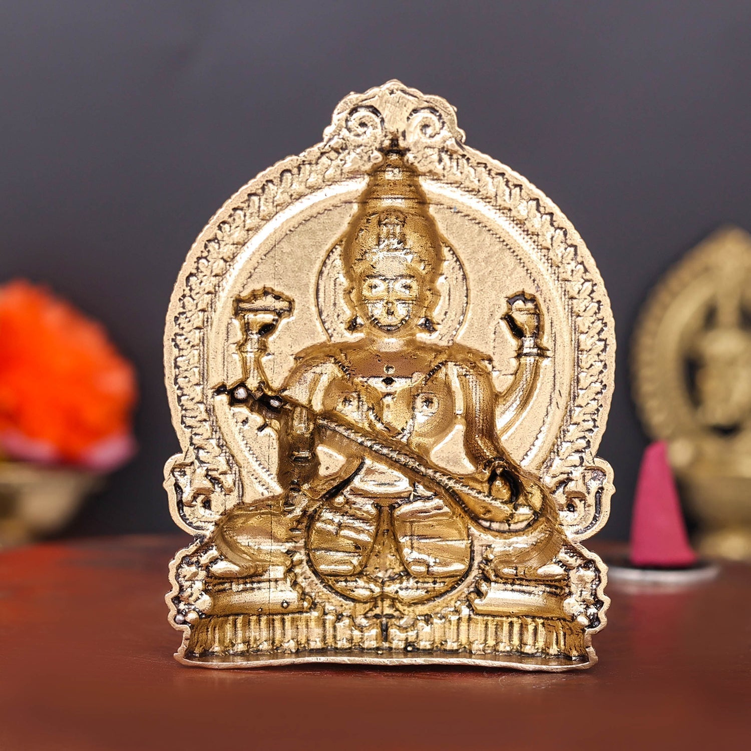 Brass Superfine Goddess Saraswati Idol 4 Inch - Image 6