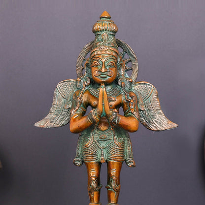Brass Standing Garuda Idol Vishnu Vahana Orange Patina Finish 12 Inch by vendor-unknown - Hindu Gods (View 2)