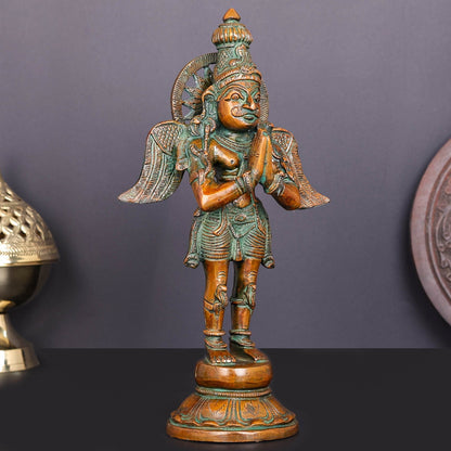 Brass Standing Garuda Idol Vishnu Vahana Orange Patina Finish 12 Inch by vendor-unknown - Hindu Gods (View 3)
