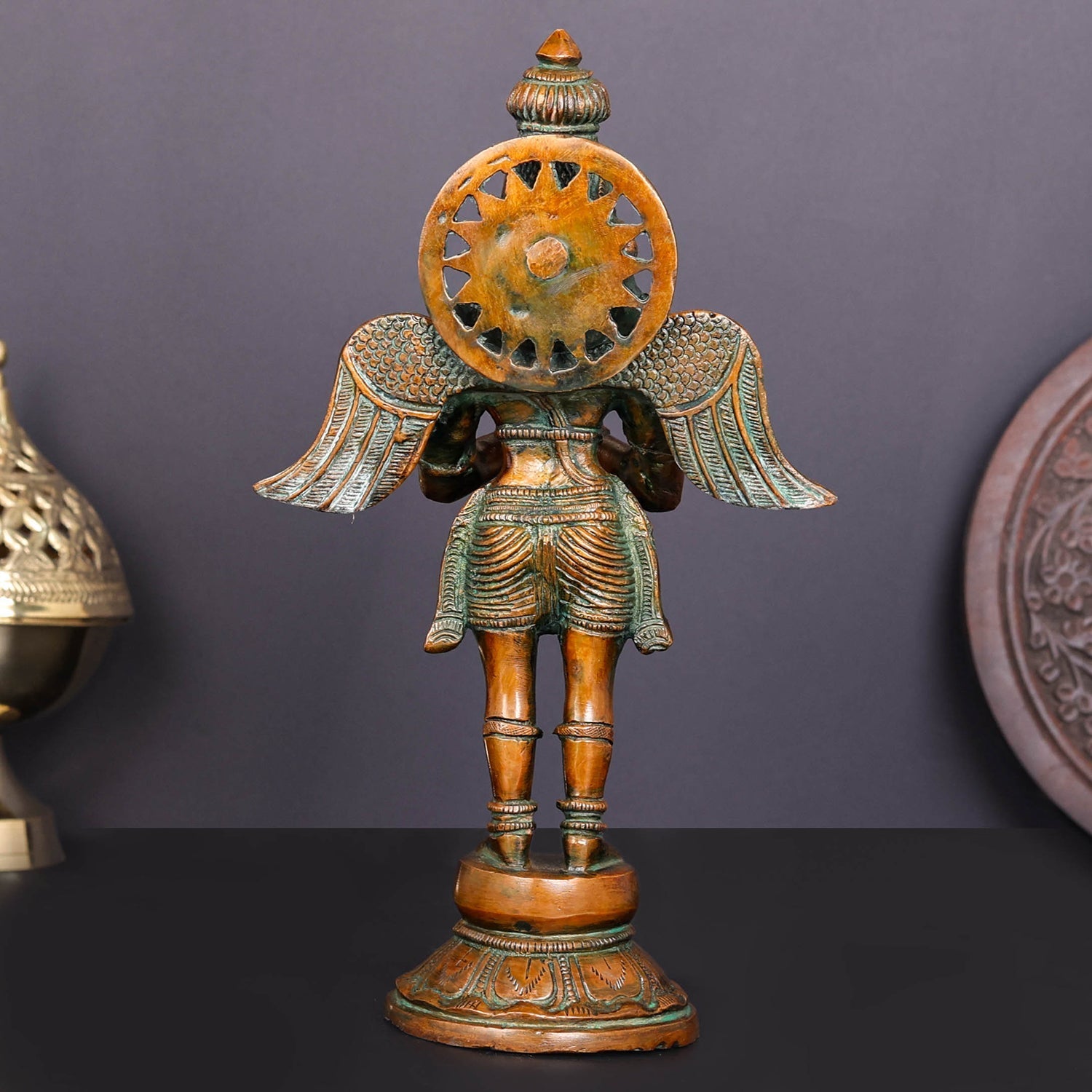 Brass Standing Garuda Idol Vishnu Vahana Orange Patina Finish 12 Inch - Image 5