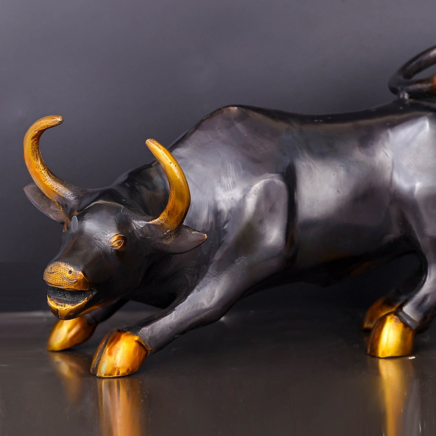 Brass Stock Market Bull Statue Black Patina Finish For Decor Showpiece 12 Inch - Image 2