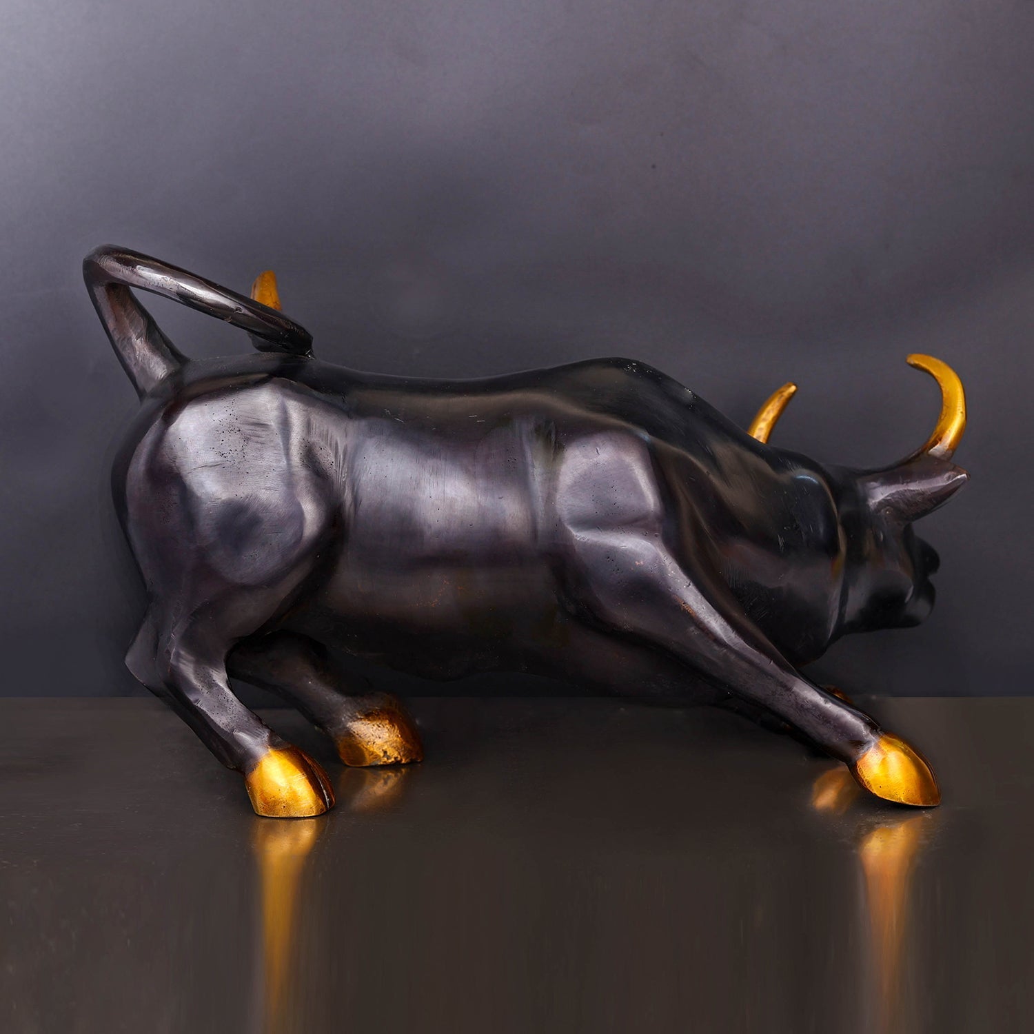 Brass Stock Market Bull Statue Black Patina Finish For Decor Showpiece 12 Inch - Image 6