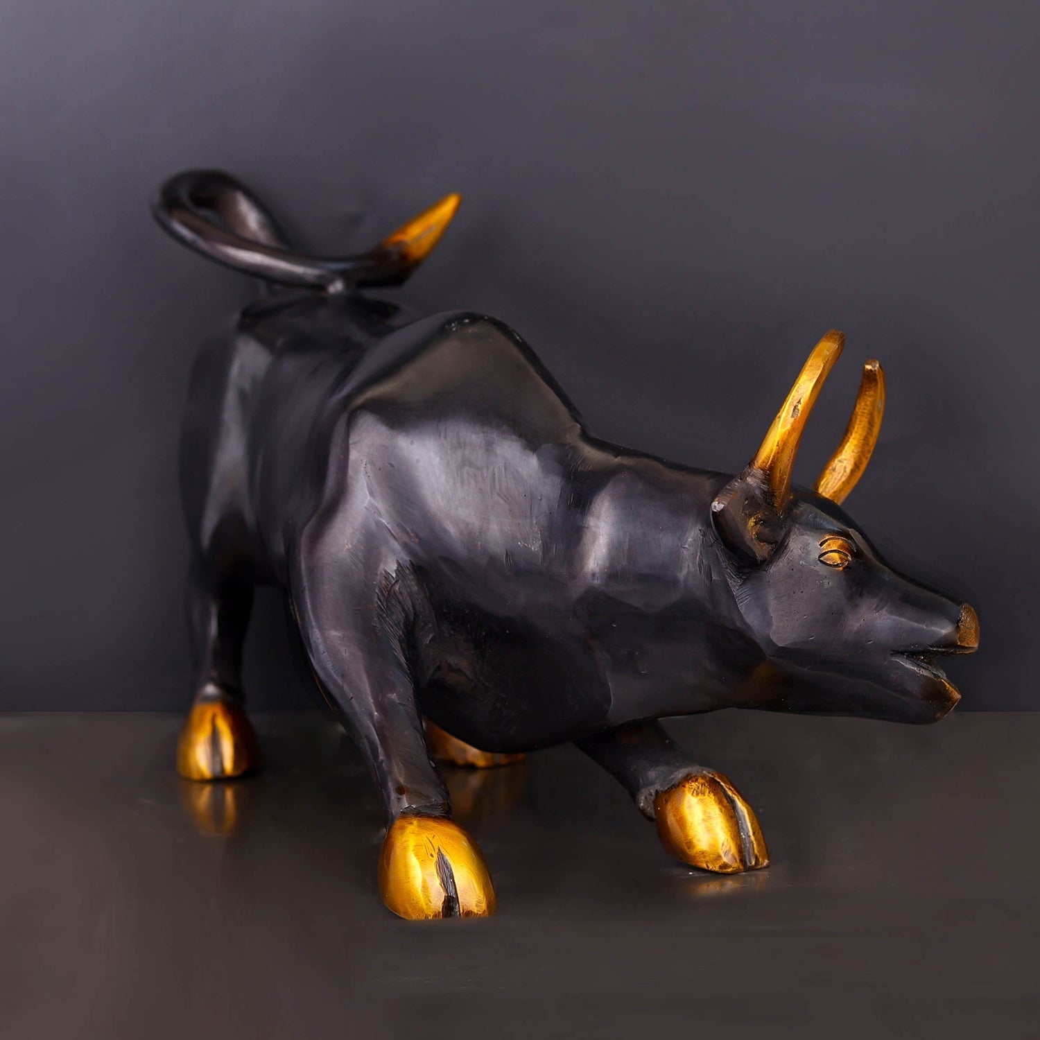 Brass Stock Market Bull Statue Black Patina Finish For Decor Showpiece 12 Inch - Image 5