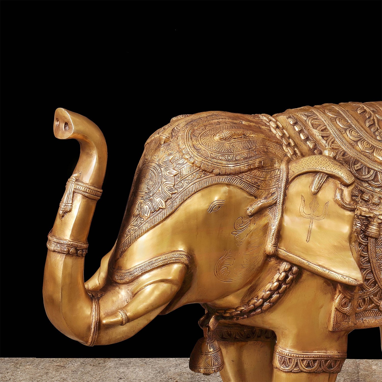 Brass Large Size Engraved Elephant Statue Figurine Decor 39 Inches - Image 2