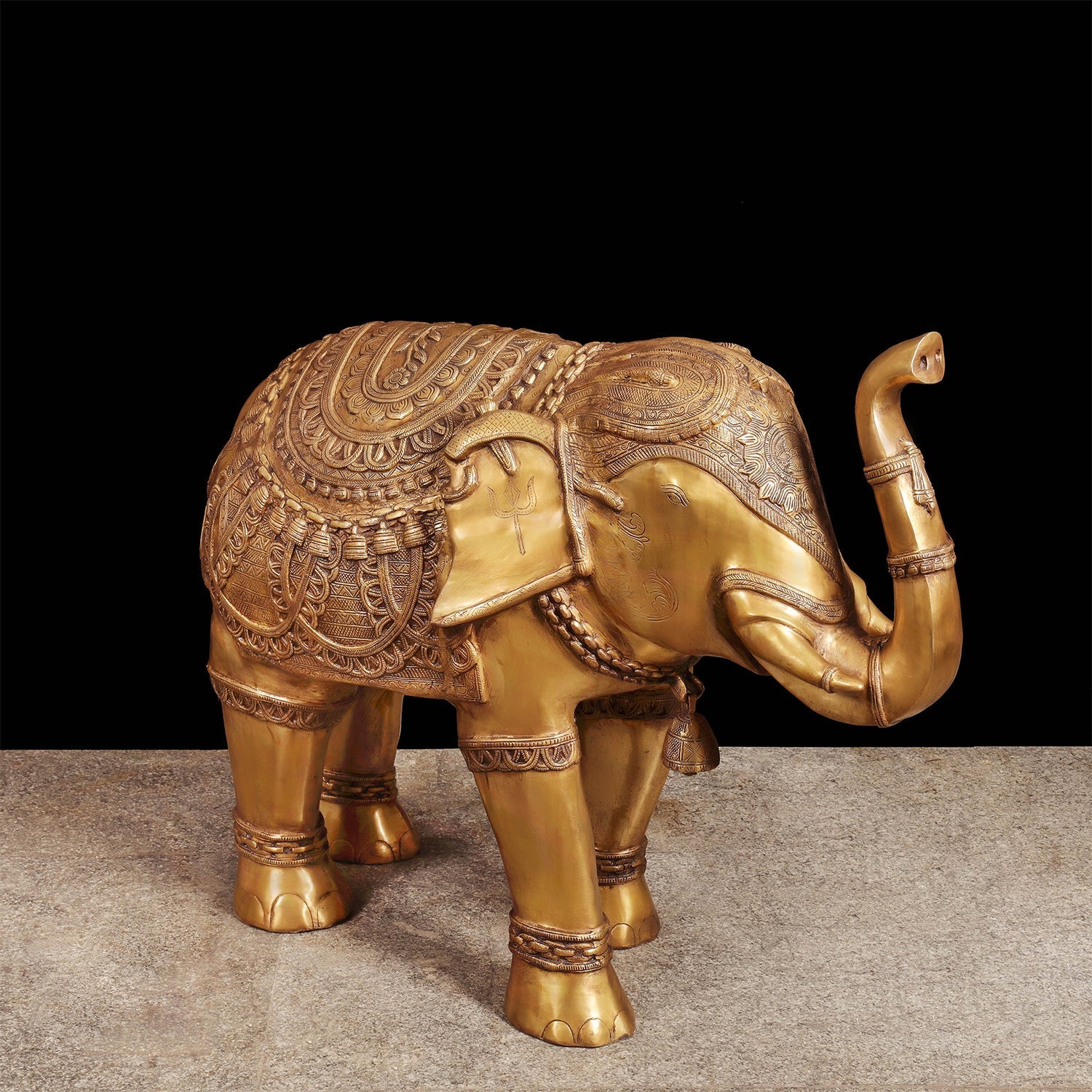 Brass Large Size Engraved Elephant Statue Figurine Decor 39 Inches - Image 3