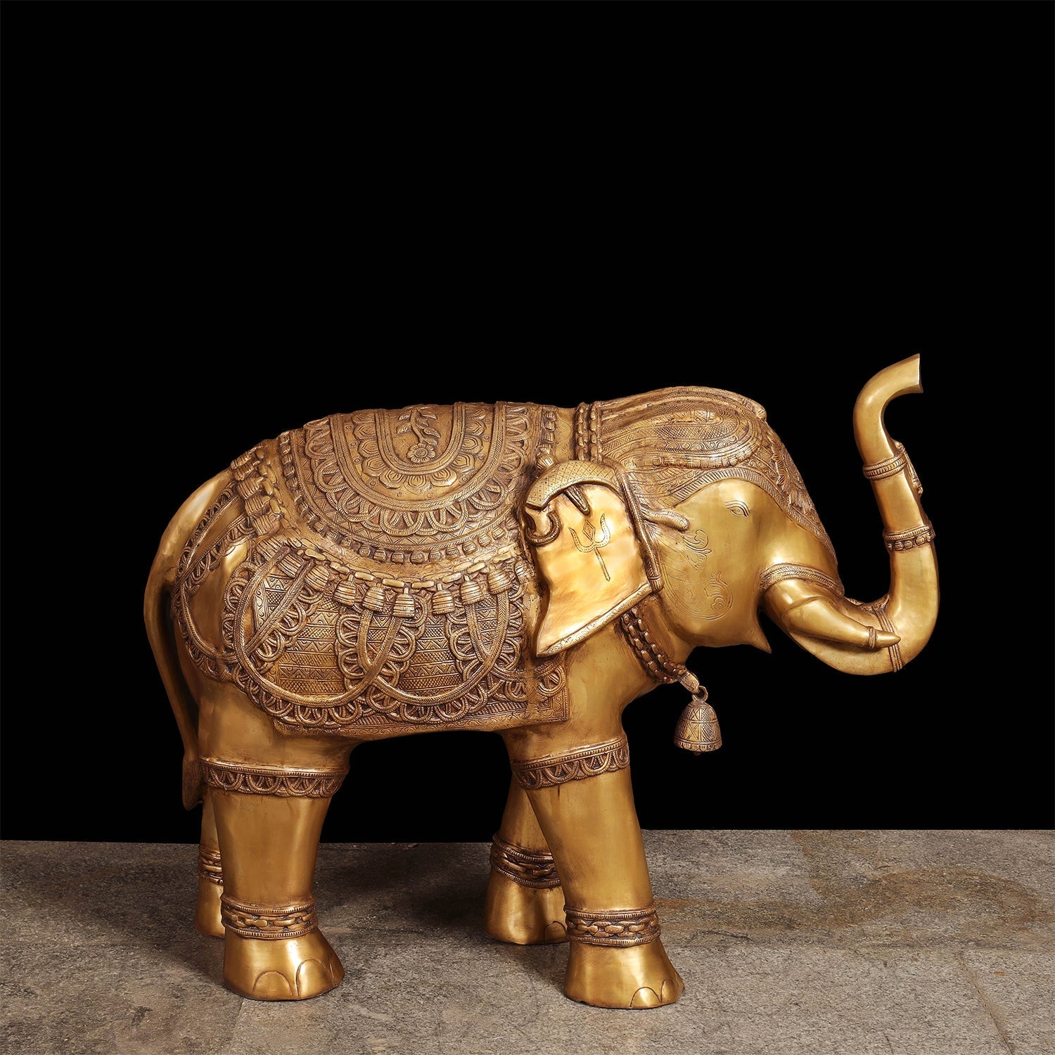 Brass Large Size Engraved Elephant Statue Figurine Decor 39 Inches - Image 5