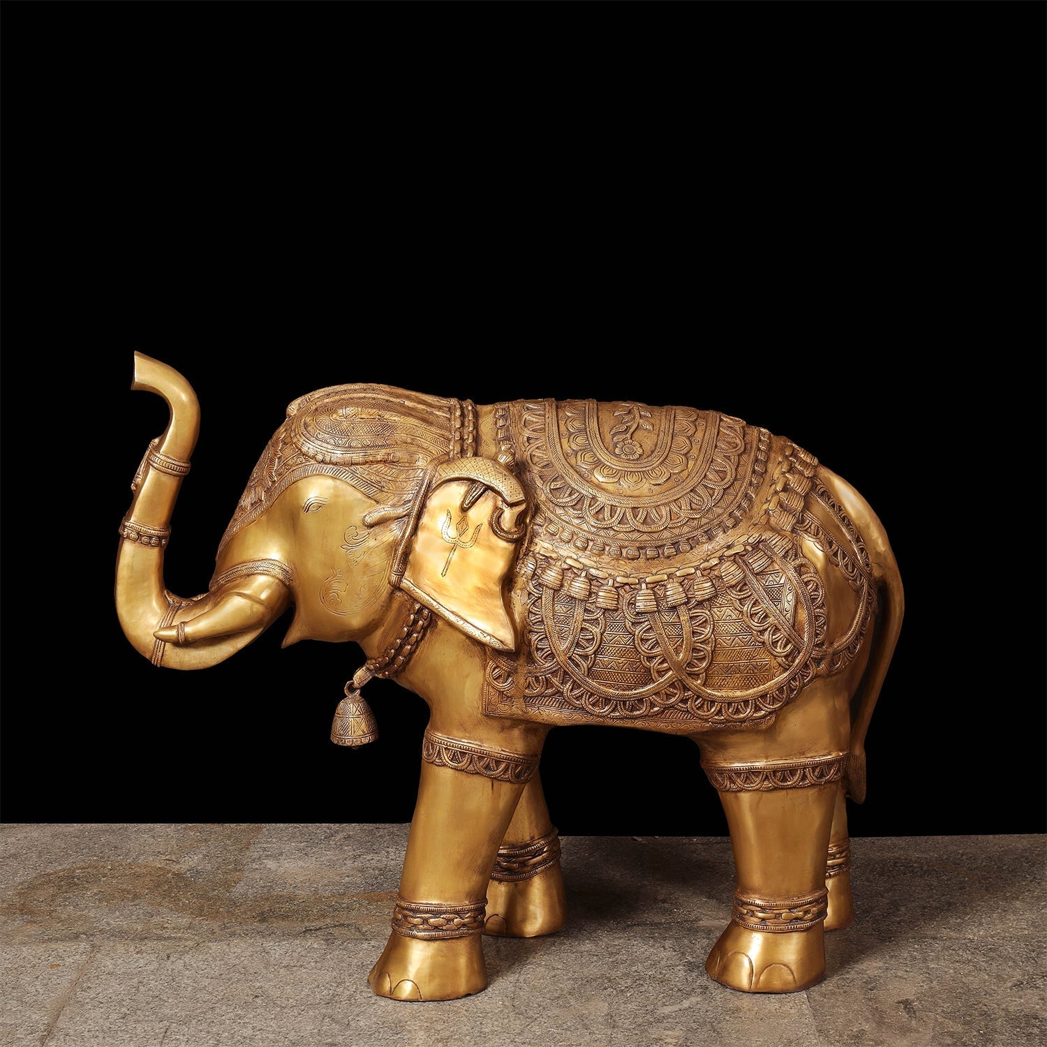Brass Large Size Engraved Elephant Statue Figurine Decor 39 Inches - Image 6