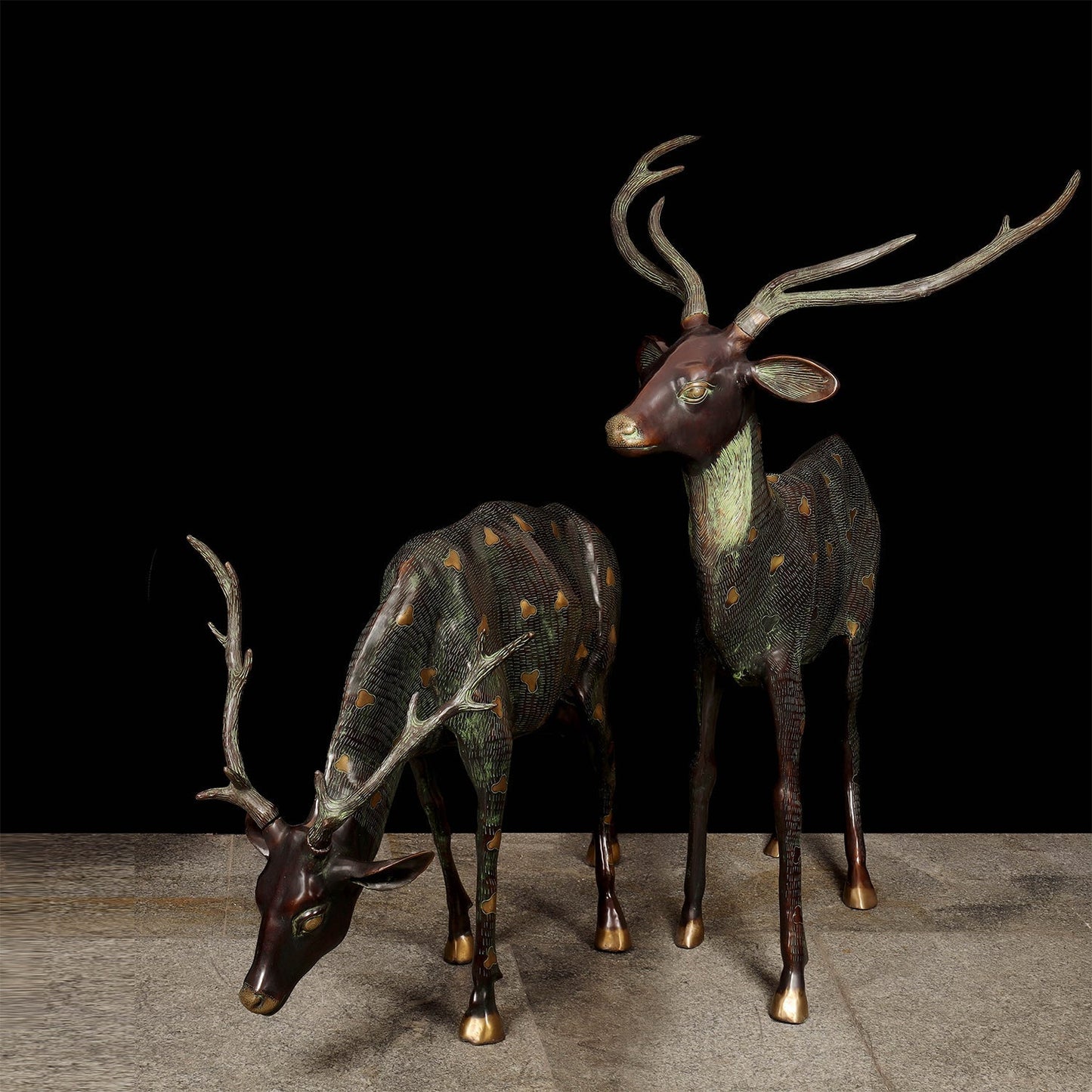 Brass Large Deer Pair Decorative Showpiece Animal Figurine 4 Feet