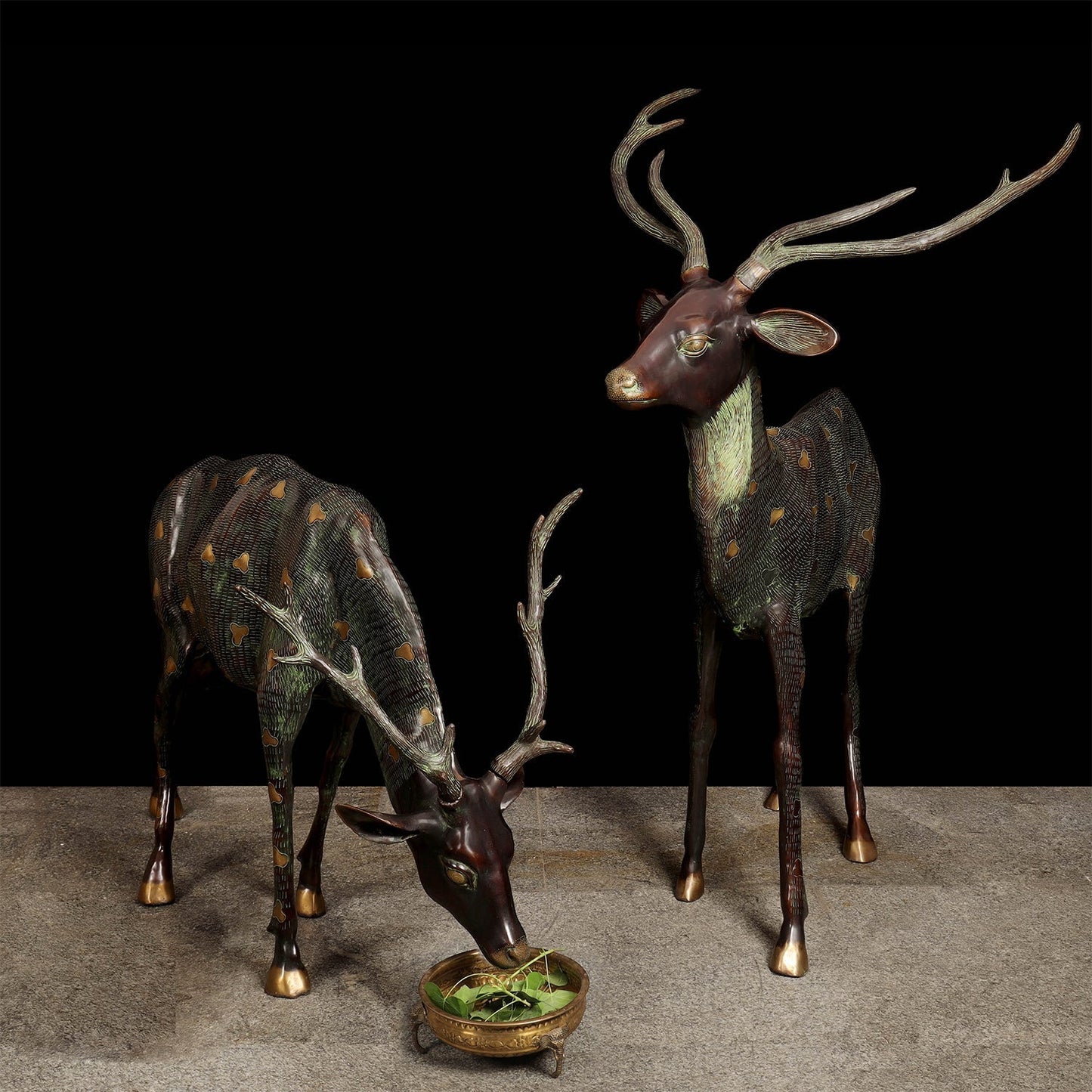 Brass Large Deer Pair Decorative Showpiece Animal Figurine 4 Feet