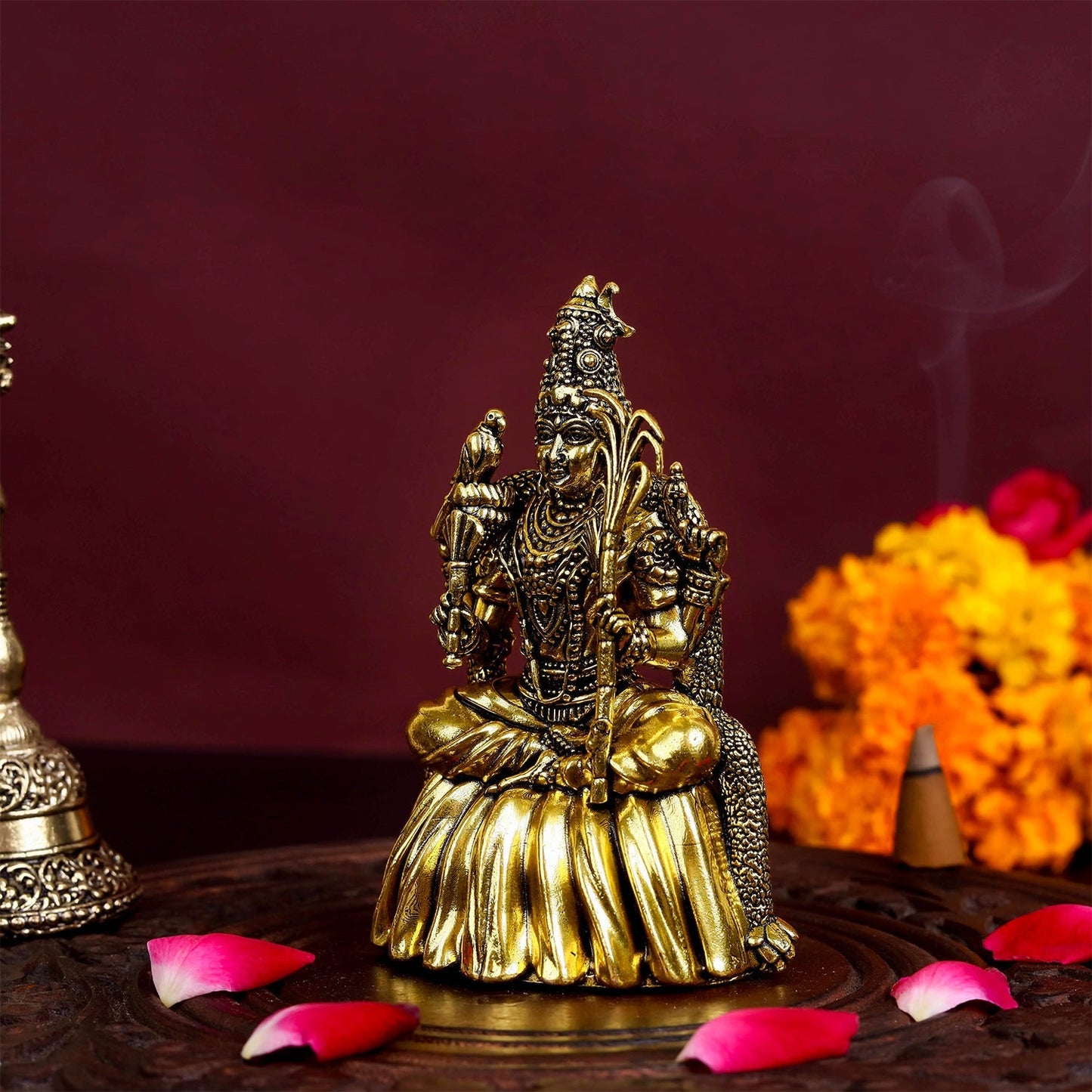 Brass Superfine Lalita Devi Rajarajeshwari Idol Golden Finish 4 Inch