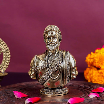 Brass Superfine Chatrapati Shivaji Maharaj Bust 4 Inch by vendor-unknown - Decor (View 3)
