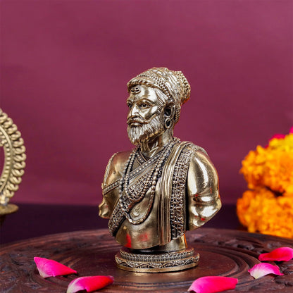 Brass Superfine Chatrapati Shivaji Maharaj Bust 4 Inch by vendor-unknown - Decor (View 4)