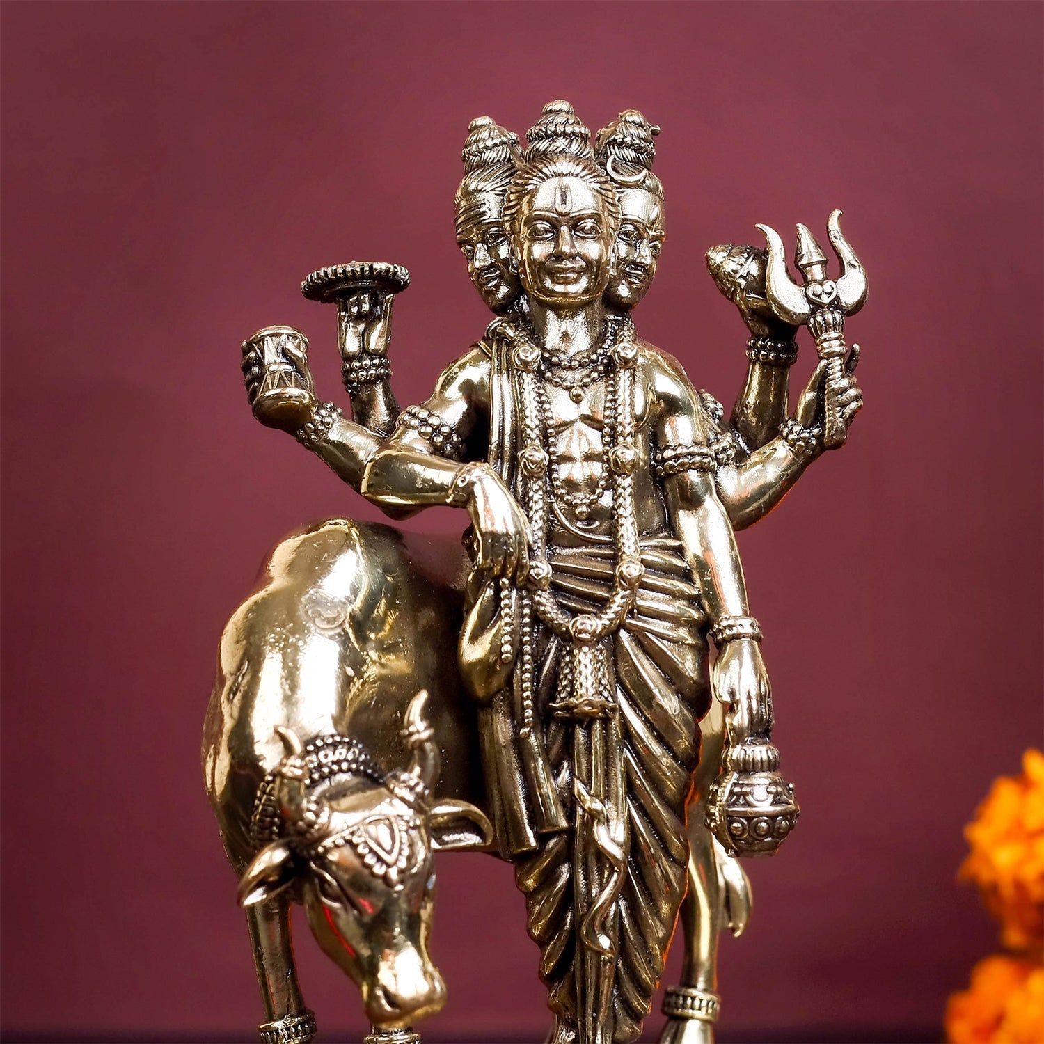 Brass Superfine Trinity Of Hindu God Dattatreya Idol 5.5 Inch - Image 2