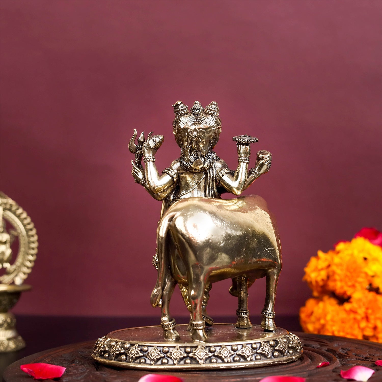 Brass Superfine Trinity Of Hindu God Dattatreya Idol 5.5 Inch - Image 5