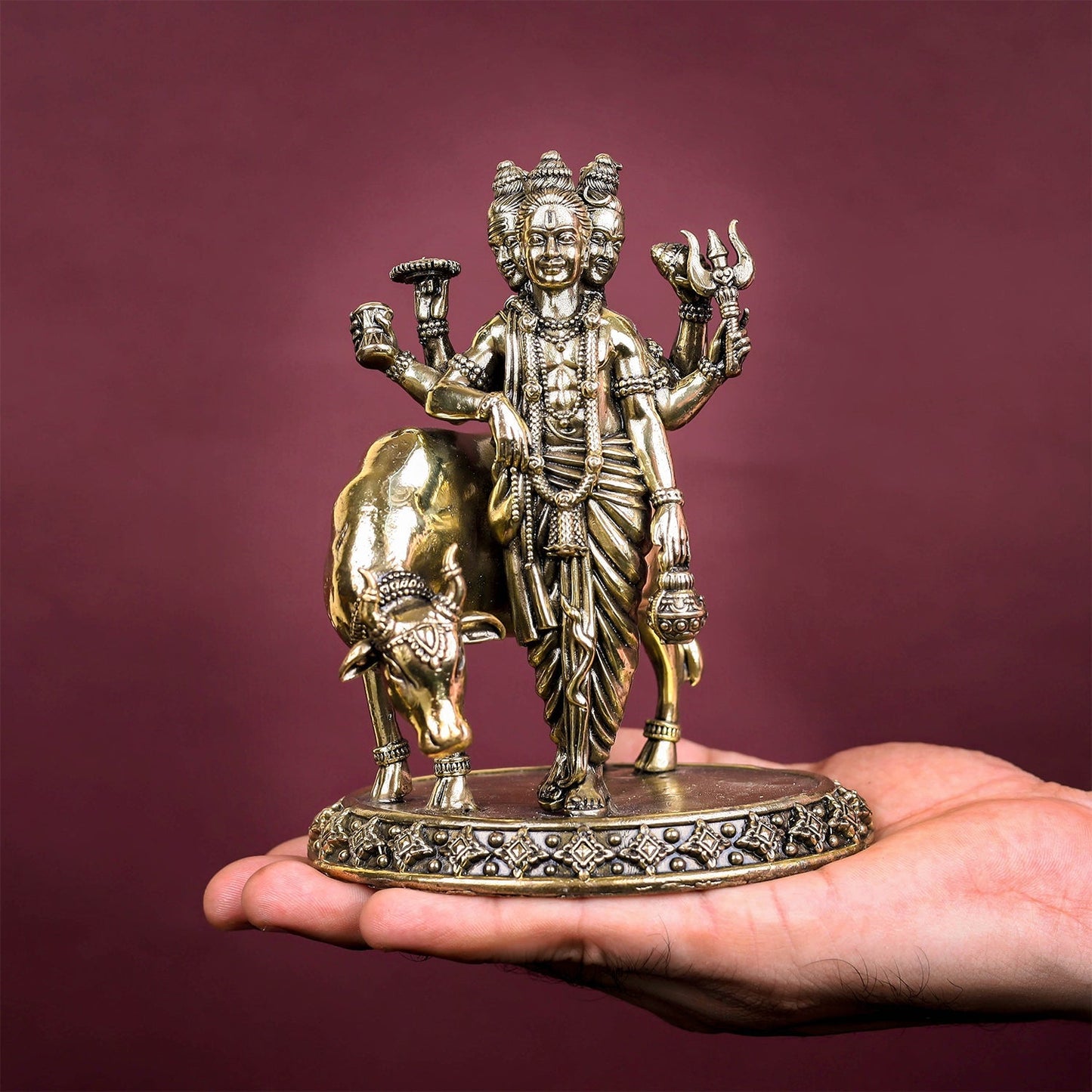 Brass Superfine Trinity Of Hindu God Dattatreya Idol 5.5 Inch