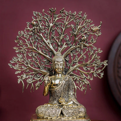 Brass Superfine Buddha Statue With Bodhi Tree 6.2 Inch by vendor-unknown - Buddha (View 2)
