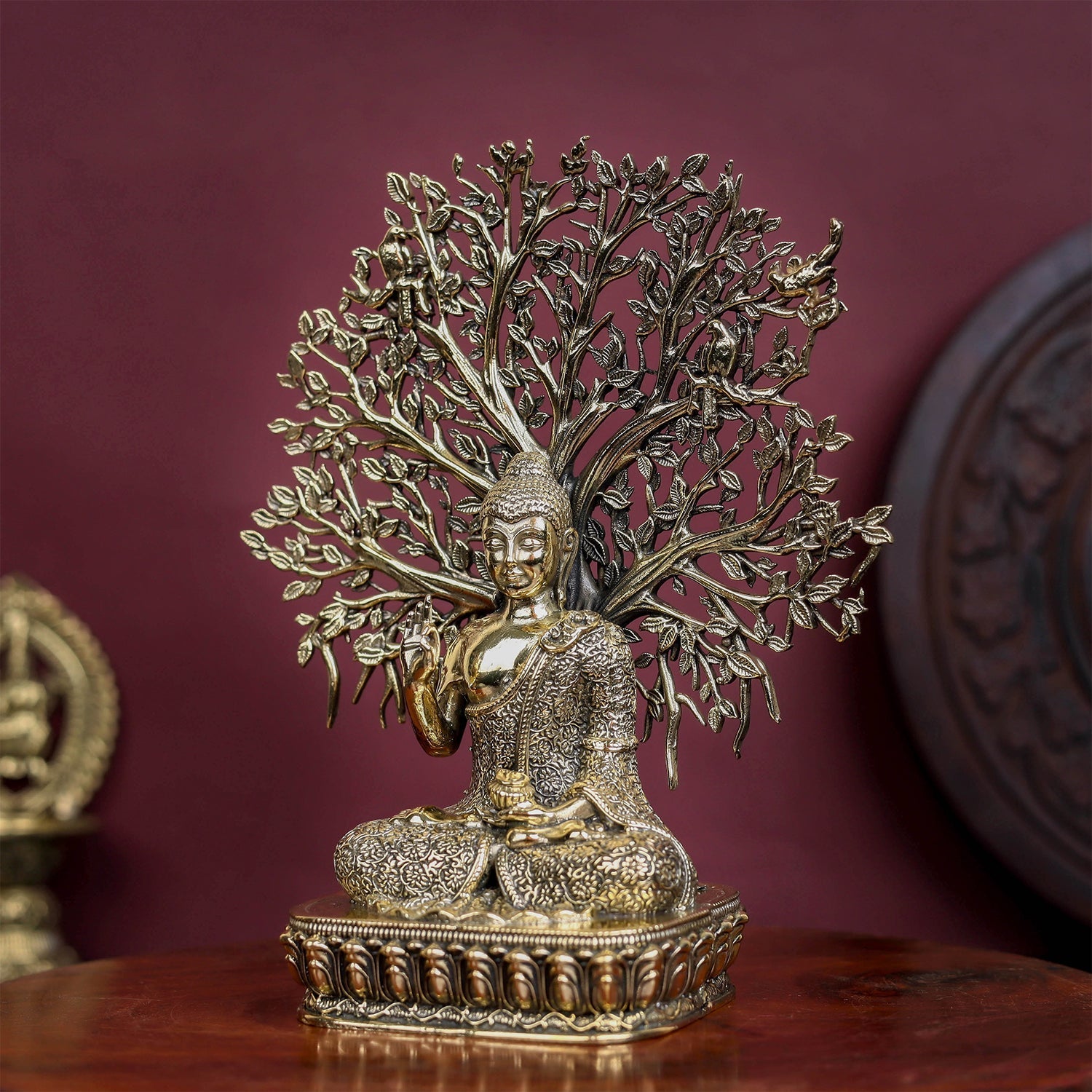 Brass Superfine Buddha Statue With Bodhi Tree 6.2 Inch - Image 5